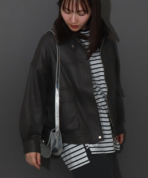libelle more(リベル モア)の「ファー襟付きヴィンテージライクスエードブルゾン(ブルゾン・レディース・チャコールグレー/アイボリー/ブラック/ブラウン・M/L)」の1枚目の写真