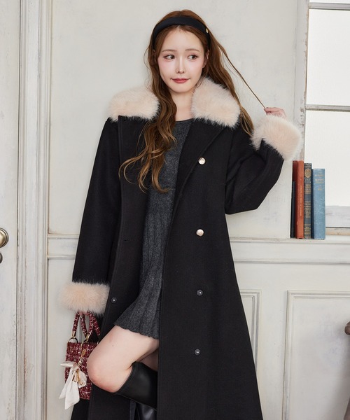 HolidayCollection】フェイクファー付きロングコート（チェスター