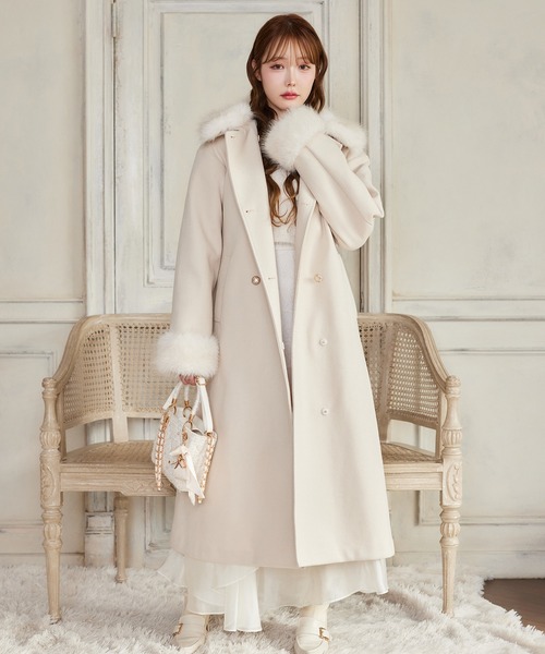HolidayCollection】フェイクファー付きロングコート（チェスター