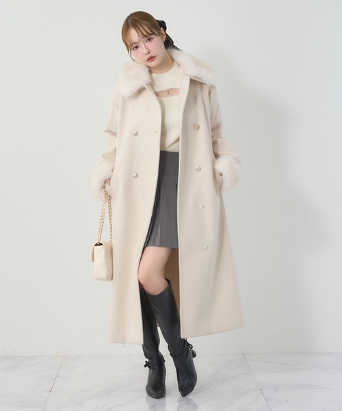 HolidayCollection】フェイクファー付きロングコート（チェスター