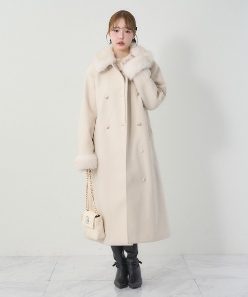 HolidayCollection】フェイクファー付きロングコート（チェスター