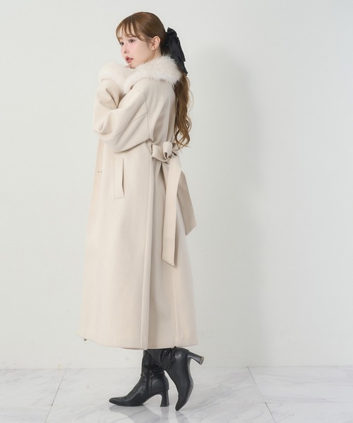 HolidayCollection】フェイクファー付きロングコート（チェスター