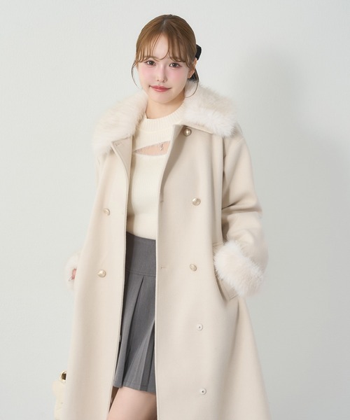 HolidayCollection】フェイクファー付きロングコート（チェスター