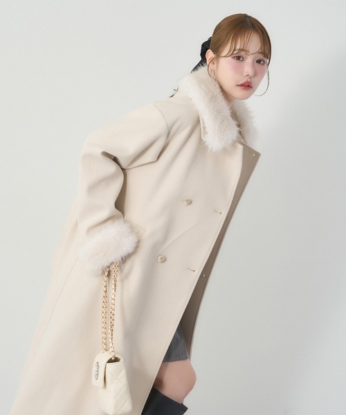 HolidayCollection】フェイクファー付きロングコート（チェスター
