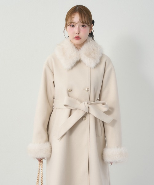 HolidayCollection】フェイクファー付きロングコート（チェスター