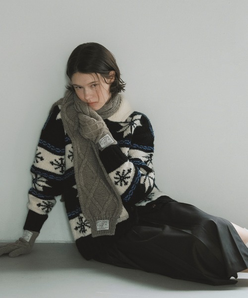 ROCKFISH WEATHERWEAR（ロックフィッシュウェザーウェア）の「DIAMOND CABLE SCARF（マフラー・レディース・グレー/アイボリー/オリーブ/ラベンダー・FREE）」の20枚目の写真