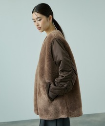 VICKY（ビッキー）の「ボア切替ノーカラーミドルコート（ノーカラーコート）」