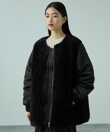 VICKY | ボア切替ノーカラーミドルコート(ノーカラーコート)