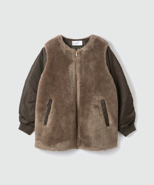 VICKY（ビッキー）の「ボア切替ノーカラーミドルコート（ノーカラーコート・レディース・ブラック/カーキ・M）」の13枚目の写真