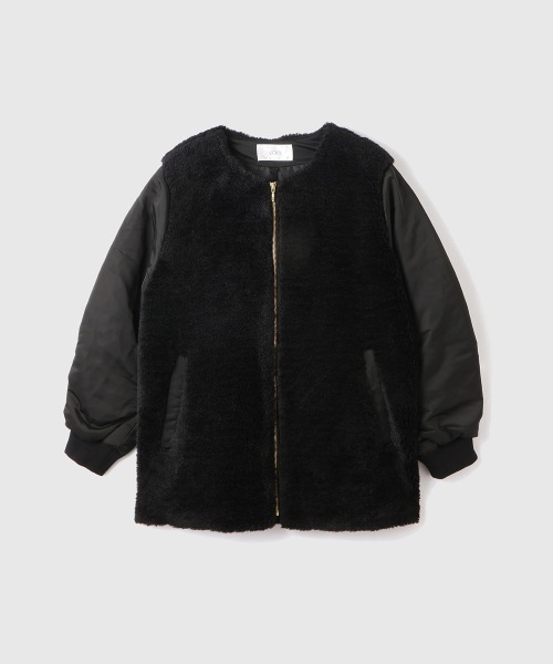 VICKY（ビッキー）の「ボア切替ノーカラーミドルコート（ノーカラーコート・レディース・ブラック/カーキ・M）」の3枚目の写真