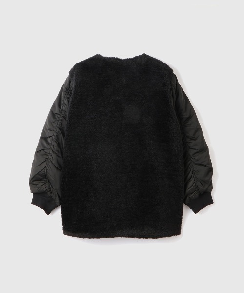 VICKY（ビッキー）の「ボア切替ノーカラーミドルコート（ノーカラーコート・レディース・ブラック/カーキ・M）」の4枚目の写真