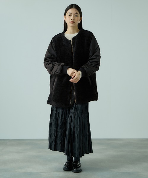 VICKY（ビッキー）の「ボア切替ノーカラーミドルコート（ノーカラーコート・レディース・ブラック/カーキ・M）」の12枚目の写真