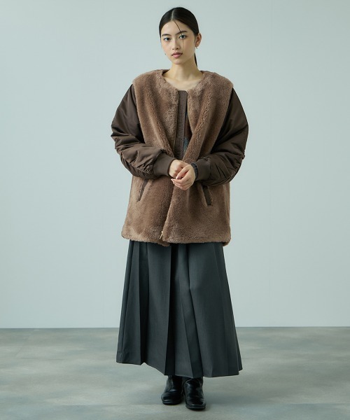 VICKY（ビッキー）の「ボア切替ノーカラーミドルコート（ノーカラーコート・レディース・ブラック/カーキ・M）」の19枚目の写真