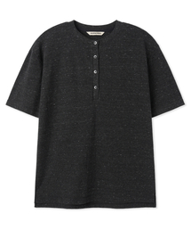 BASEMOMENT（ベースモーメント）の「ワッフルヘンリーネック半袖Tシャツボカシチャコール（Tシャツ/カットソー）」