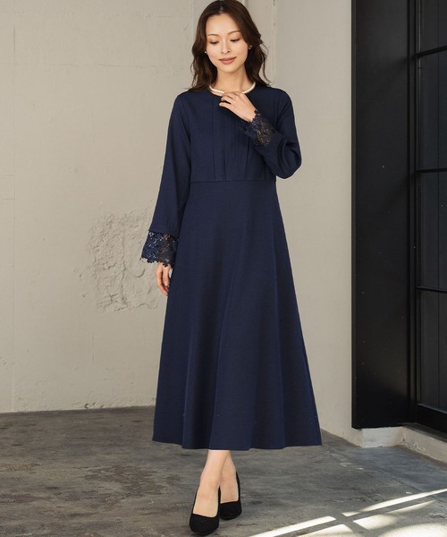 セール】【喪服・礼服】フォーマルワンピース 長袖 Aライン ロング丈