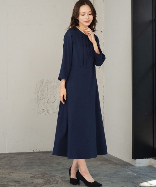 Flolia(フロリア)の「【喪服・礼服】フォーマルワンピース 長袖 Aライン ロング丈 セレモニー 卒業式 卒園式 入学式 入園式 ブラックフォーマル オケージョン 七五三 ママ 母親 マタニティ 妊婦【洗える】(ワンピース・レディース・ネイビー/ブラック・L/2L/S/M)」の10枚目の写真