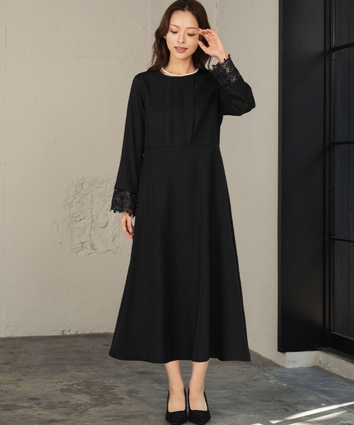 Flolia(フロリア)の「【喪服・礼服】フォーマルワンピース 長袖 Aライン ロング丈 セレモニー 卒業式 卒園式 入学式 入園式 ブラックフォーマル オケージョン 七五三 ママ 母親 マタニティ 妊婦【洗える】(ワンピース・レディース・ネイビー/ブラック・L/2L/S/M)」の13枚目の写真
