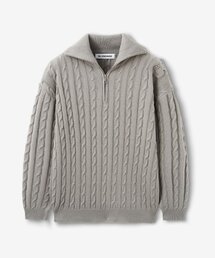 BLOND9（ブロンドナイン）の「Cable Half Zip ribbed Knit Top_Gray（ニット/セーター）」