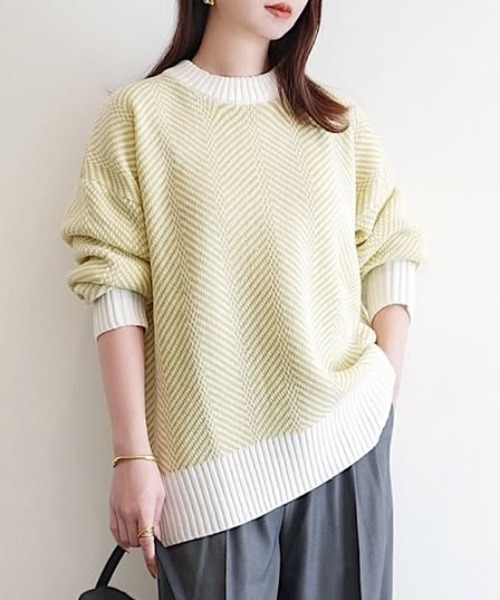 ikka（イッカ）の「【お得だ値】ヘリンボン柄ニットプルオーバー（ニット/セーター・レディース・サックスブルー/ブラウン系その他/チャコール/ライム・S/M/L）」の3枚目の写真