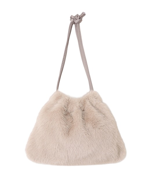 andme（アンドミー）の「2wayファー巾着バッグ（ショルダーバッグ・レディース・グレイッシュベージュ/アイボリー/モカ/チャコールグレー・FREE）」の4枚目の写真