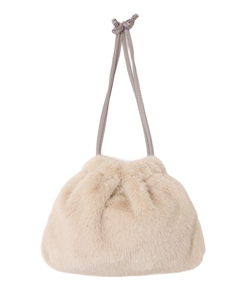 andme（アンドミー）の「2wayファー巾着バッグ（ショルダーバッグ・レディース・グレイッシュベージュ/アイボリー/モカ/チャコールグレー・FREE）」の2枚目の写真