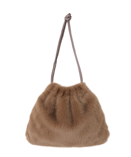 andme（アンドミー）の「2wayファー巾着バッグ（ショルダーバッグ・レディース・グレイッシュベージュ/アイボリー/モカ/チャコールグレー・FREE）」の3枚目の写真