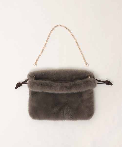 andme（アンドミー）の「2wayファー巾着バッグ（ショルダーバッグ・レディース・グレイッシュベージュ/アイボリー/モカ/チャコールグレー・FREE）」の6枚目の写真