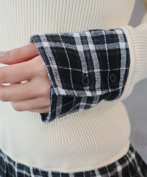 CECIL McBEE（セシルマクビー）の「ニットｘチェックプリーツ棒タイ付きチュニック（ニット/セーター・レディース・ベージュ/グレー/アイボリー/ブラック・MEDIUM）」の16枚目の写真