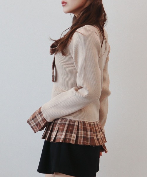 CECIL McBEE（セシルマクビー）の「ニットｘチェックプリーツ棒タイ付きチュニック（ニット/セーター・レディース・ベージュ/グレー/アイボリー/ブラック・MEDIUM）」の19枚目の写真