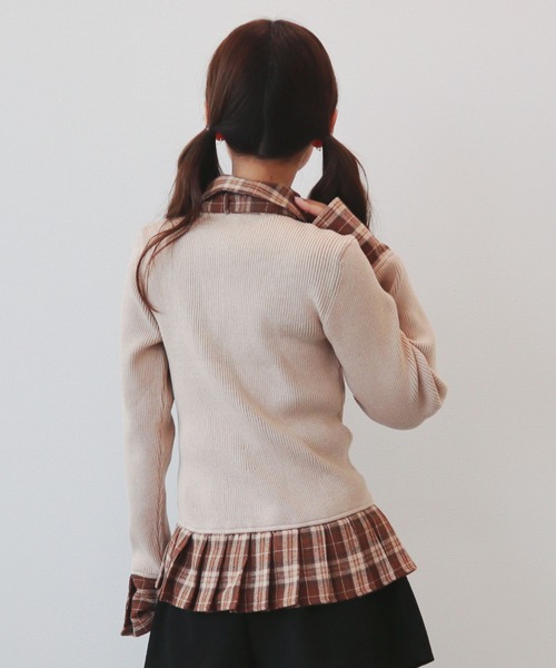 CECIL McBEE（セシルマクビー）の「ニットｘチェックプリーツ棒タイ付きチュニック（ニット/セーター・レディース・ベージュ/グレー/アイボリー/ブラック・MEDIUM）」の20枚目の写真