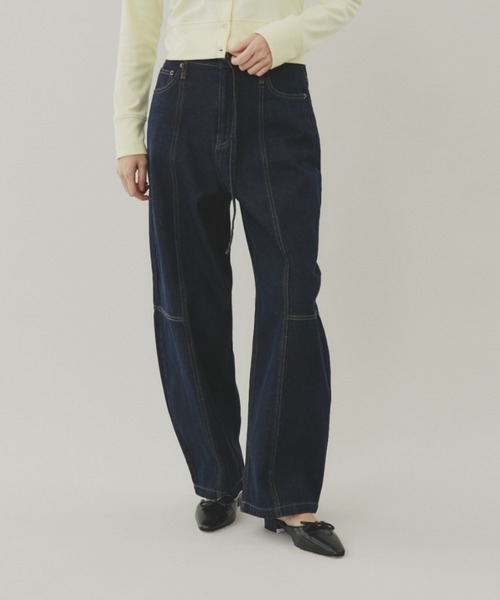 FUULLY STUDIO（フーリィーステューディオ）の「切り替えバレルデニムパンツ（デニムパンツ・レディース・ベージュ/ネイビー/ライトブルー・FREE）」の3枚目の写真