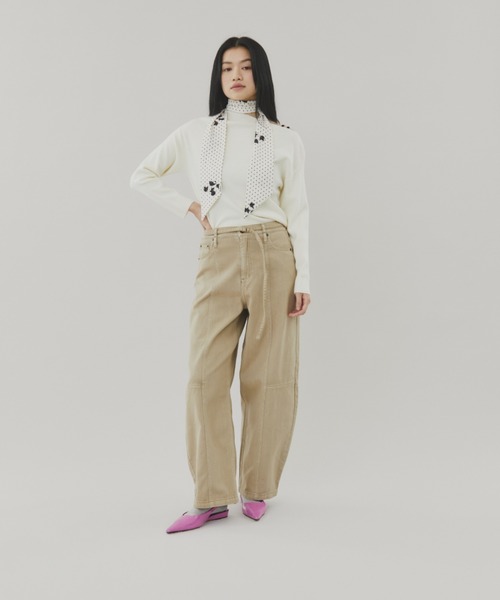 FUULLY STUDIO（フーリィーステューディオ）の「切り替えバレルデニムパンツ（デニムパンツ・レディース・ベージュ/ネイビー/ライトブルー・FREE）」の8枚目の写真