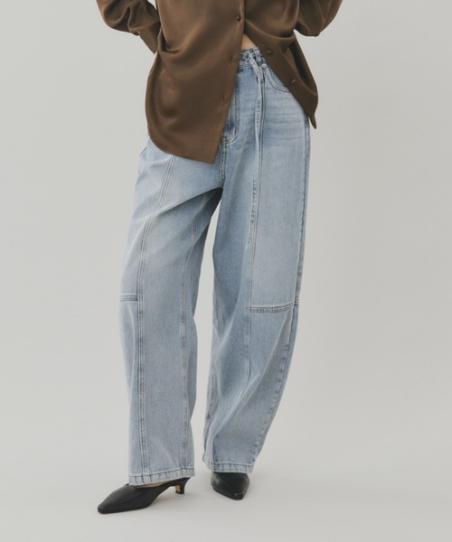 FUULLY STUDIO（フーリィーステューディオ）の「切り替えバレルデニムパンツ（デニムパンツ・レディース・ベージュ/ネイビー/ライトブルー・FREE）」の10枚目の写真