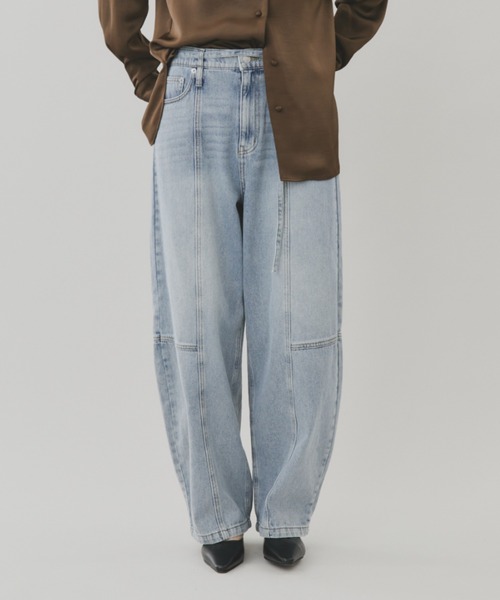 FUULLY STUDIO（フーリィーステューディオ）の「切り替えバレルデニムパンツ（デニムパンツ・レディース・ベージュ/ネイビー/ライトブルー・FREE）」の11枚目の写真