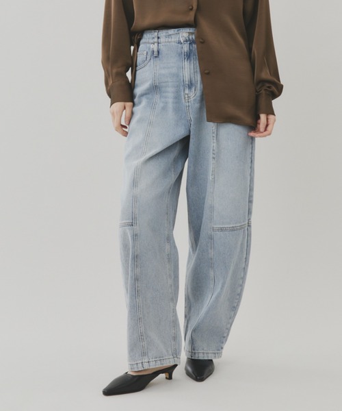 FUULLY STUDIO（フーリィーステューディオ）の「切り替えバレルデニムパンツ（デニムパンツ・レディース・ベージュ/ネイビー/ライトブルー・FREE）」の12枚目の写真