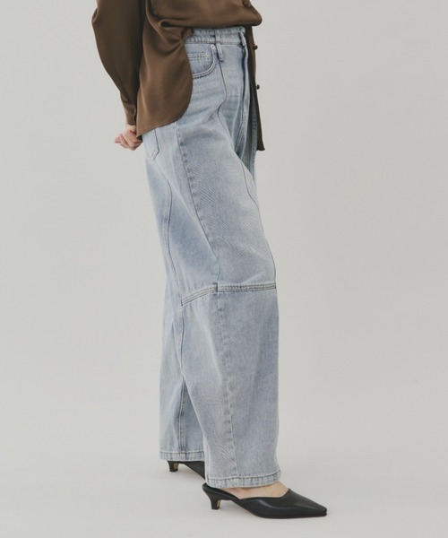 FUULLY STUDIO（フーリィーステューディオ）の「切り替えバレルデニムパンツ（デニムパンツ・レディース・ベージュ/ネイビー/ライトブルー・FREE）」の13枚目の写真
