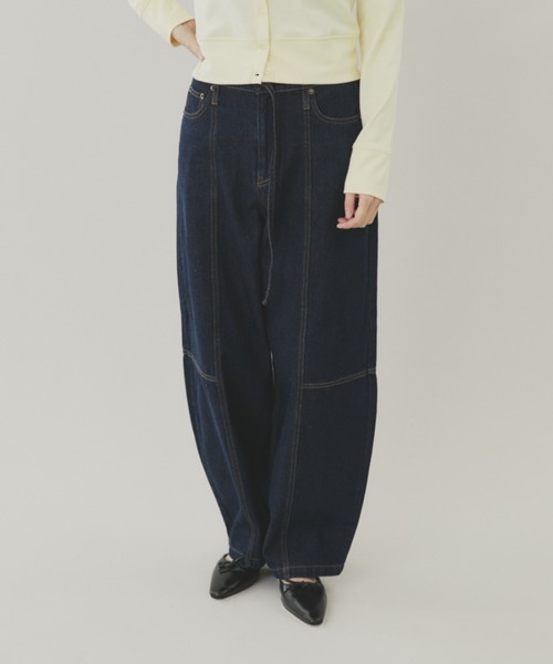 FUULLY STUDIO（フーリィーステューディオ）の「切り替えバレルデニムパンツ（デニムパンツ・レディース・ベージュ/ネイビー/ライトブルー・FREE）」の18枚目の写真