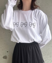 リボンプリントロンT/長袖Tシャツ