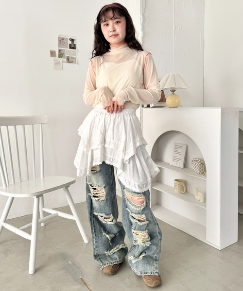 SOLLON.（ソルロン）の「パイピングシアーハイネックトップス（Tシャツ/カットソー・レディース・ライトピンク/ライトブルー/アイボリー・FREE）」の9枚目の写真