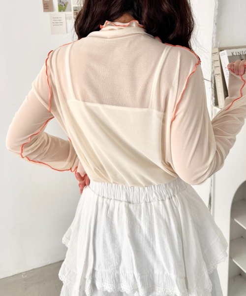 SOLLON.（ソルロン）の「パイピングシアーハイネックトップス（Tシャツ/カットソー・レディース・ライトピンク/ライトブルー/アイボリー・FREE）」の8枚目の写真