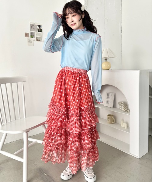 SOLLON.（ソルロン）の「パイピングシアーハイネックトップス（Tシャツ/カットソー・レディース・ライトピンク/ライトブルー/アイボリー・FREE）」の17枚目の写真