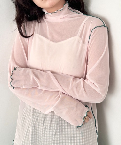 SOLLON.（ソルロン）の「パイピングシアーハイネックトップス（Tシャツ/カットソー・レディース・ライトピンク/ライトブルー/アイボリー・FREE）」の18枚目の写真