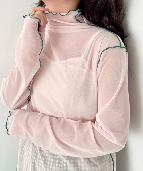 SOLLON.（ソルロン）の「パイピングシアーハイネックトップス（Tシャツ/カットソー・レディース・ライトピンク/ライトブルー/アイボリー・FREE）」の19枚目の写真