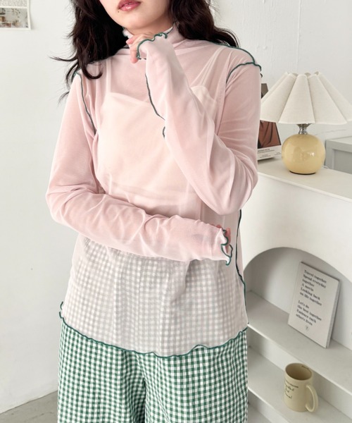 SOLLON.（ソルロン）の「パイピングシアーハイネックトップス（Tシャツ/カットソー・レディース・ライトピンク/ライトブルー/アイボリー・FREE）」の20枚目の写真