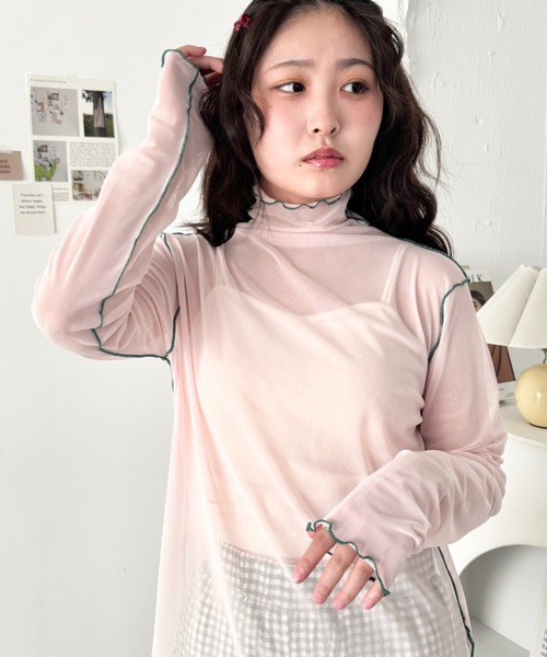 SOLLON.（ソルロン）の「パイピングシアーハイネックトップス（Tシャツ/カットソー・レディース・ライトピンク/ライトブルー/アイボリー・FREE）」の21枚目の写真