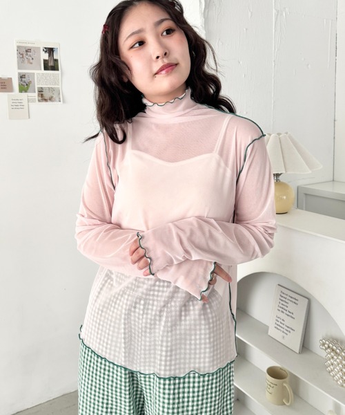 SOLLON.（ソルロン）の「パイピングシアーハイネックトップス（Tシャツ/カットソー・レディース・ライトピンク/ライトブルー/アイボリー・FREE）」の22枚目の写真