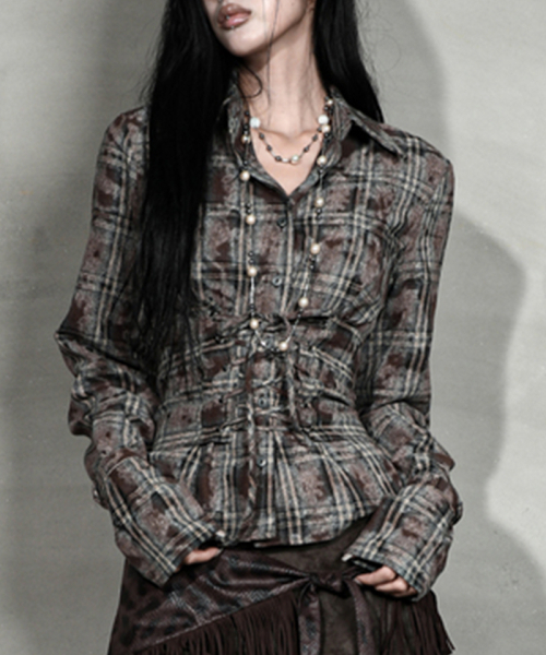 DARLING, YOU'RE BAD(ダーリンユーアーバッド)の「CHECK CORSET SHIRT #VINTAGE BROWN(シャツ/ブラウス・レディース・その他・FREE)」の1枚目の写真