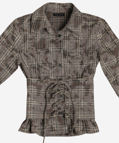 DARLING, YOU'RE BAD(ダーリンユーアーバッド)の「CHECK CORSET SHIRT #VINTAGE BROWN(シャツ/ブラウス・レディース・その他・FREE)」の4枚目の写真