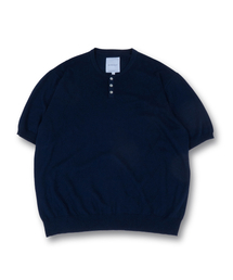MUDSALT（マッドソルト）の「ケーブルヘンリーネック半袖ニットネイビー（ニット/セーター）」