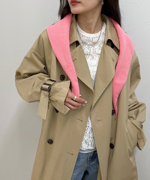 fredy emue（フレディエミュ）の「ニットバブーシュカ（バンダナ/スカーフ・レディース・キナリ/ピンク/グレー・FREE）」の3枚目の写真